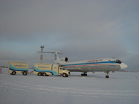 Fuelling of Vladivostok Avia TU 154 aircraft in Tolmachevo airport (Novosibirsk)